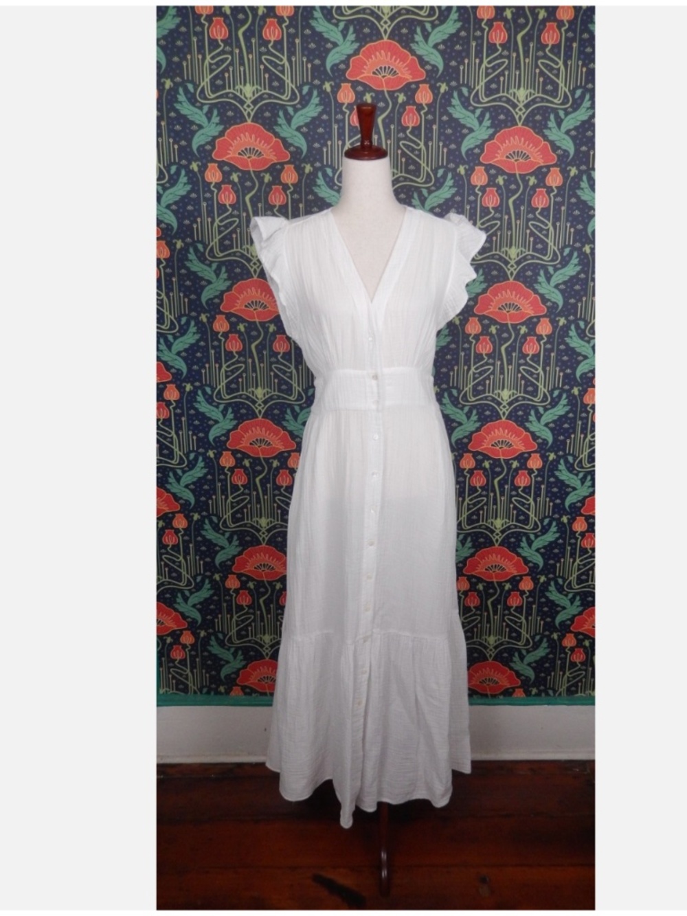 Xirena Davana White Cotton Gauze Midi Dress M New